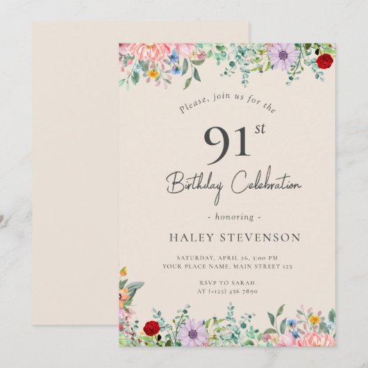 Wildflower rustieke Boho 91e verjaardag Eenvoudig Kaart (Voorkant / Achterkant)