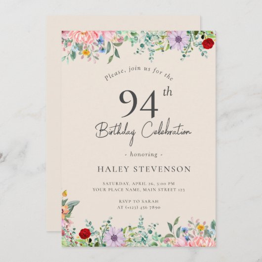 Wildflower rustieke Boho 94e verjaardag Eenvoudig Kaart (Voorkant / Achterkant)