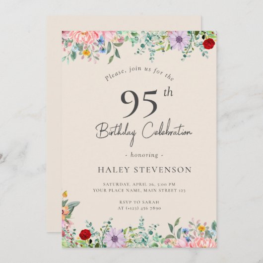 Wildflower rustieke Boho 95e verjaardag Eenvoudig Kaart (Voorkant / Achterkant)