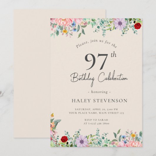 Wildflower rustieke Boho 97e verjaardag Eenvoudig Kaart (Voorkant / Achterkant)