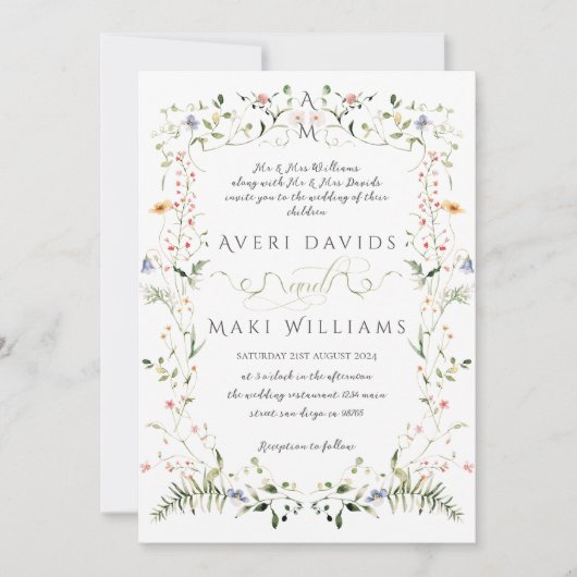 Wildflower rustieke Boho bloemenbruiloft Kaart (Voorkant)