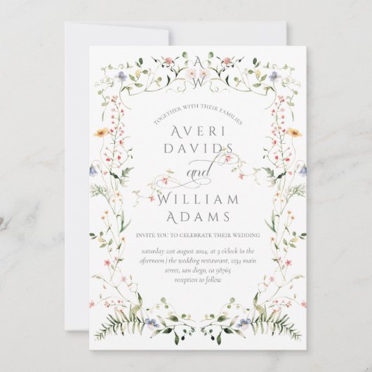 Wildflower rustieke Boho bloemenbruiloft Kaart (Voorkant)