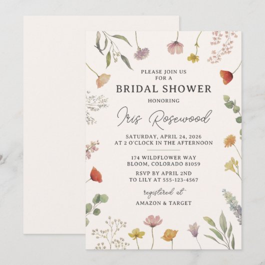 Wildflower rustieke Boho bruids douche uitnodiging (Voorkant / Achterkant)