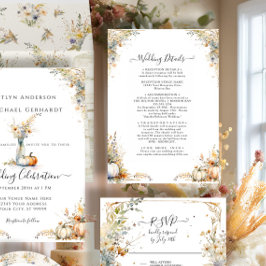 Wildflower rustieke herfst pompoen bruiloft detail kaart