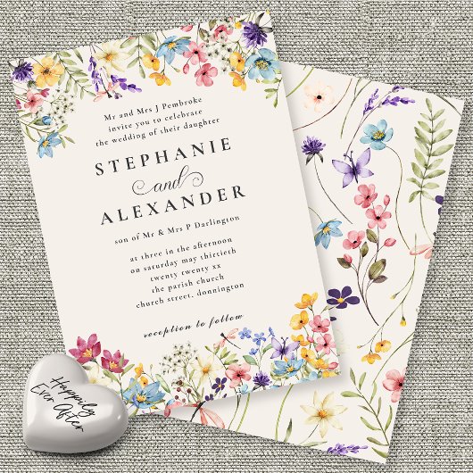 Wildflower rustieke land bruiloft bloemen kaart