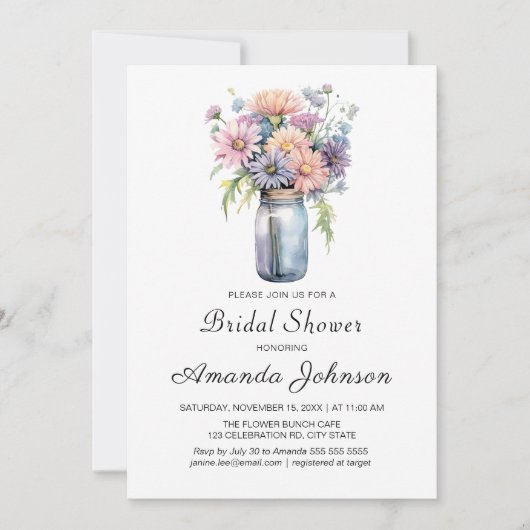 Wildflower rustieke Mason Jar Vrijgezellenfeest Kaart (Voorkant)