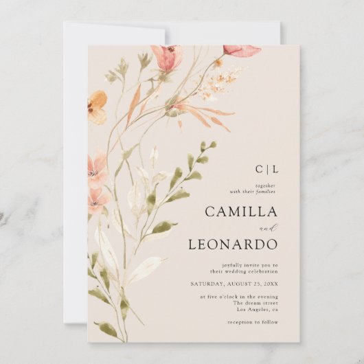 Wildflower rustieke Wildflower bruiloft uitnodigin Kaart (Voorkant)