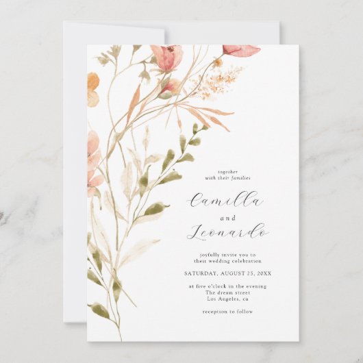 Wildflower rustieke Wildflower bruiloft uitnodigin Kaart (Voorkant)