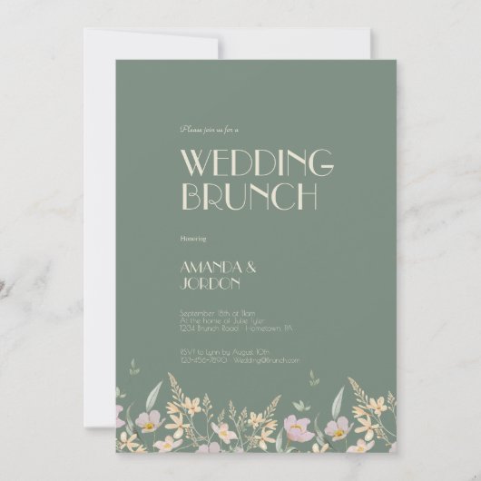 Wildflower Sage Deco Bruiloft Brunch Kaart (Voorkant)