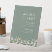 Wildflower Sage Deco Bruiloft Cocktail Menu Reclamebord Met Voetstuk (Insitu)
