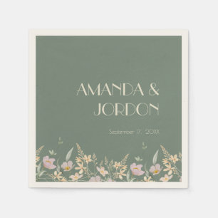 Wildflower Sage Deco bruiloft cocktail Servet