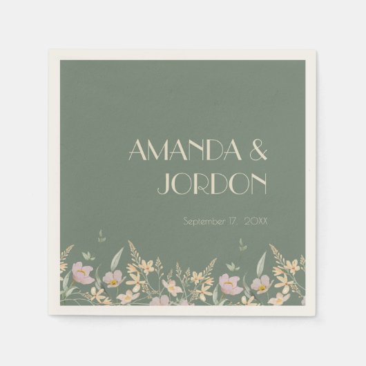 Wildflower Sage Deco bruiloft cocktail Servet (Voorkant)