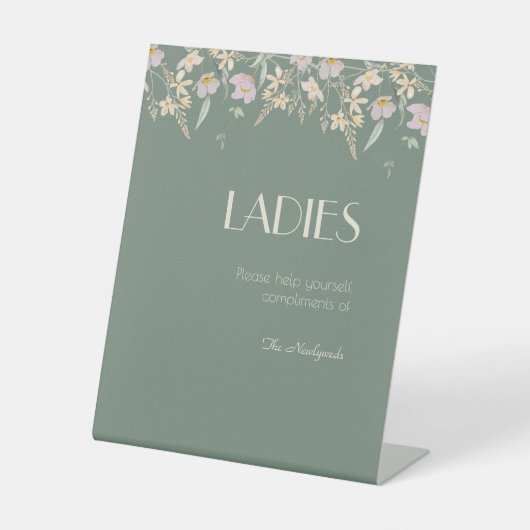 Wildflower Sage Deco Bruiloft Dames Badkamer Reclamebord Met Voetstuk (Voorkant)