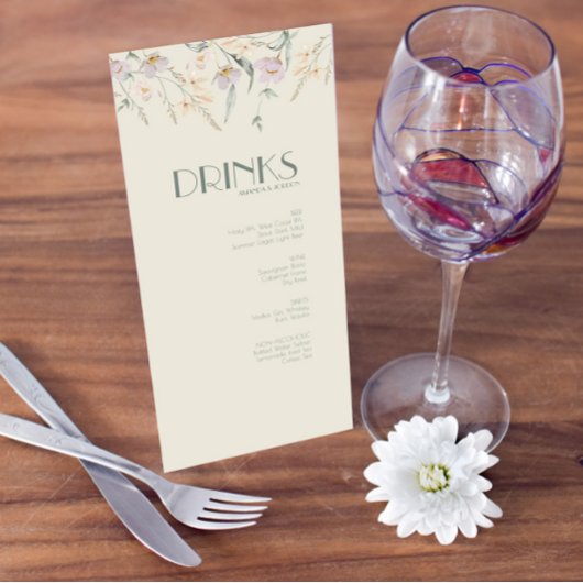 Wildflower Sage Deco Bruiloft Diner en Drink Menu