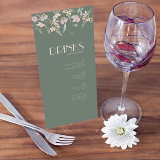 Wildflower Sage Deco Bruiloft Drink Menu