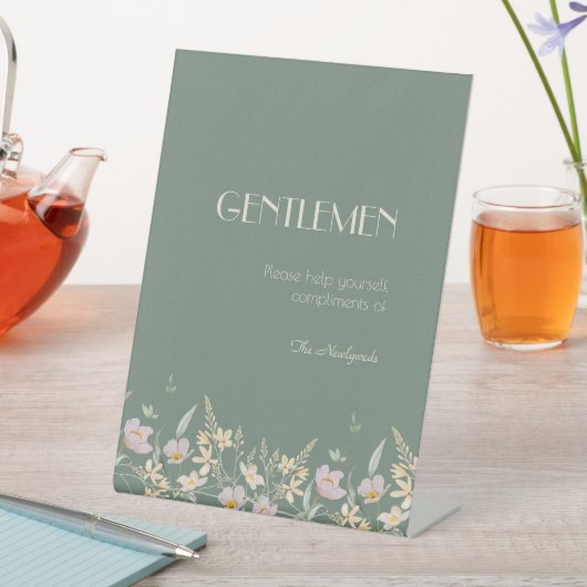 Wildflower Sage Deco Bruiloft Heren Badkamer Reclamebord Met Voetstuk (Insitu)