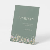 Wildflower Sage Deco Bruiloft Heren Badkamer Reclamebord Met Voetstuk (Voorkant)