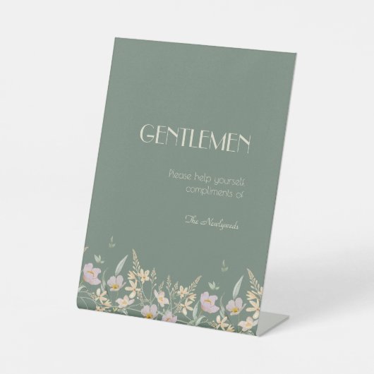 Wildflower Sage Deco Bruiloft Heren Badkamer Reclamebord Met Voetstuk (Voorkant)
