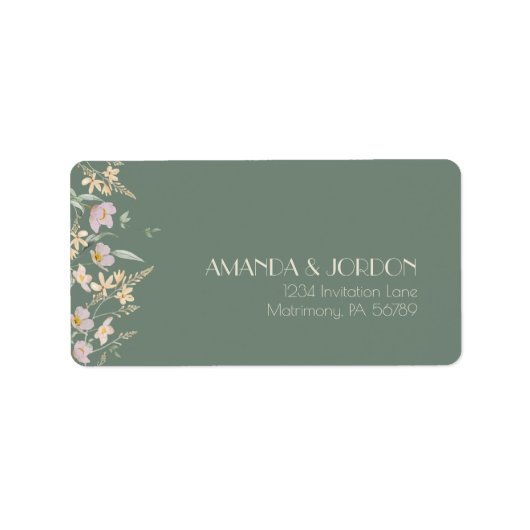 Wildflower Sage Deco Bruiloft RSVP Adreslabel Etiket (Voorkant)