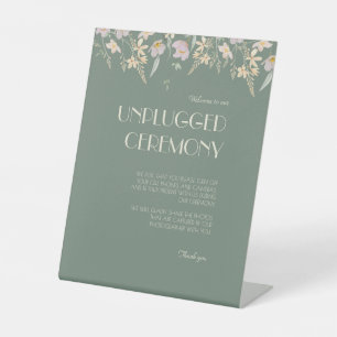 Wildflower Sage Deco Bruiloft Unplugged Ceremonie Reclamebord Met Voetstuk