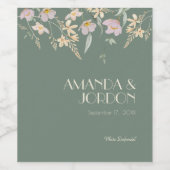 Wildflower Sage Deco Bruiloft Wijn Label Etiket (Enkel label)