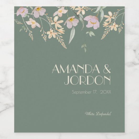 Wildflower Sage Deco Bruiloft Wijn Label Wijn Etiket (Enkel label)