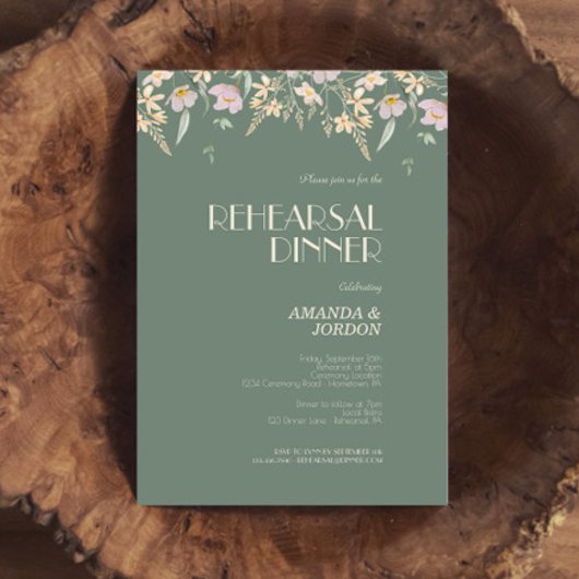 Wildflower Sage Deco Huwelijksrepetitie Diner Kaart