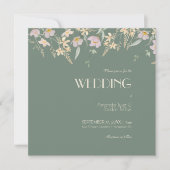 Wildflower Sage Deco Square Wedding Kaart (Voorkant)