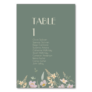 Wildflower Sage Deco Tafelnummer met Gasten