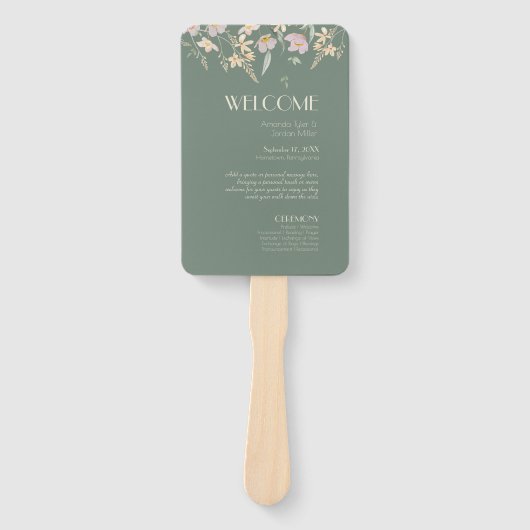Wildflower Sage Deco Trouwprogramma Handwaaier (Voorkant)