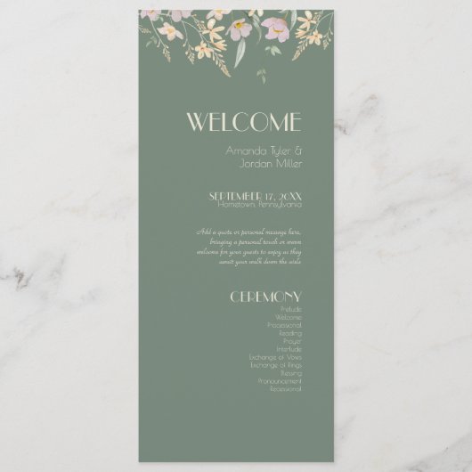 Wildflower Sage Deco Trouwprogramma Programmakaart (Voorkant)