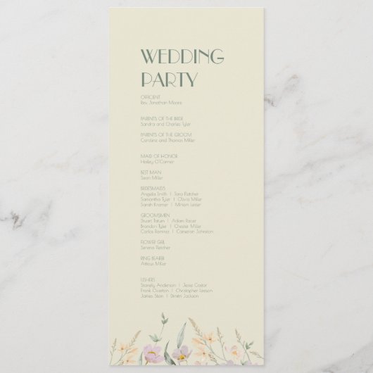 Wildflower Sage Deco Trouwprogramma Programmakaart (Achterkant)