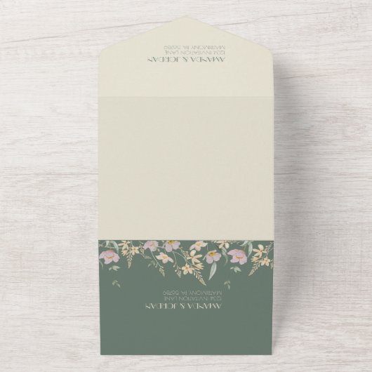 Wildflower Sage Deco Wedding All In One Uitnodiging (Buitenkant)