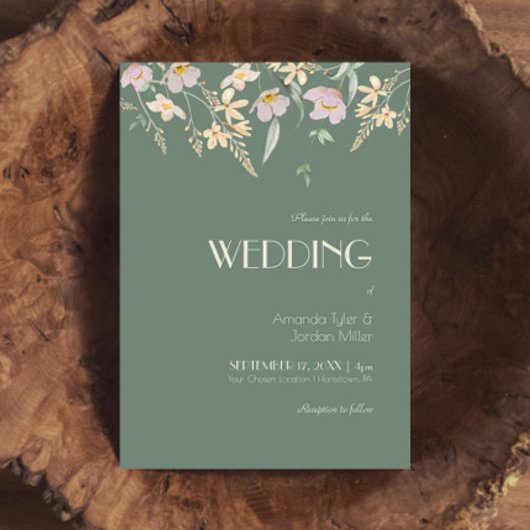 Wildflower Sage Deco Wedding Kaart