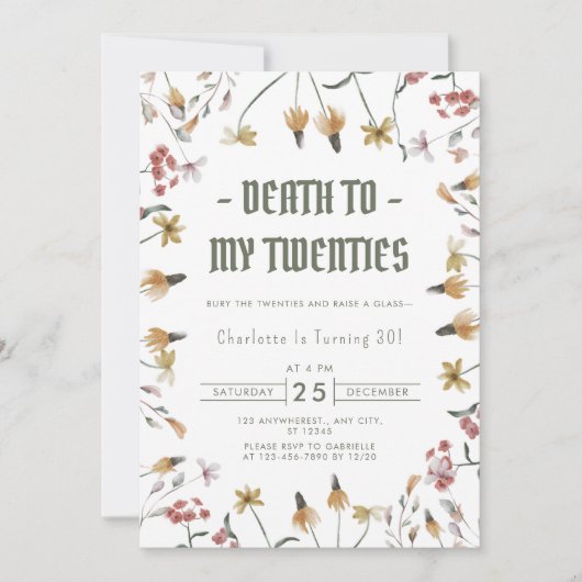 Wildflower Sage Dood aan mijn twintiger 30ste verj Kaart (Voorkant)