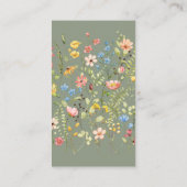 Wildflower Sage & Geel QR Code & RSVP Huwelijk Informatiekaartje (Achterkant)