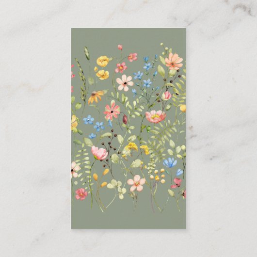 Wildflower Sage & Geel QR Code & RSVP Huwelijk Informatiekaartje (Achterkant)