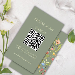 Wildflower Sage & Geel QR Code & RSVP Huwelijk Informatiekaartje