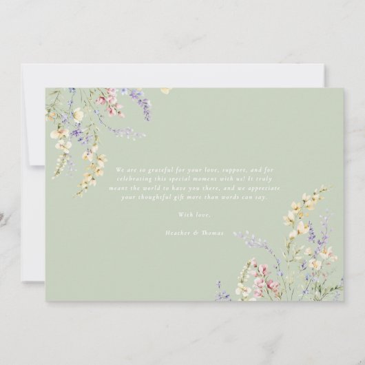 Wildflower Sage Green Baby shower Bedankt Card (Achterkant)