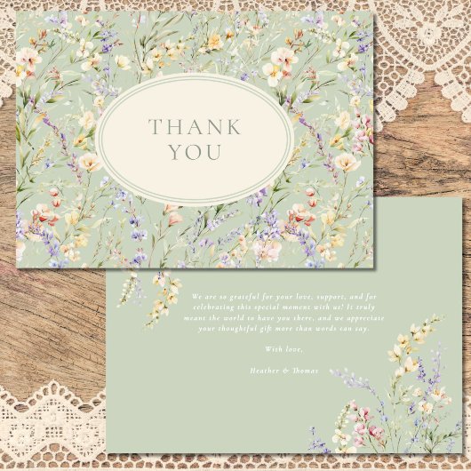 Wildflower Sage Green Baby shower Bedankt Card