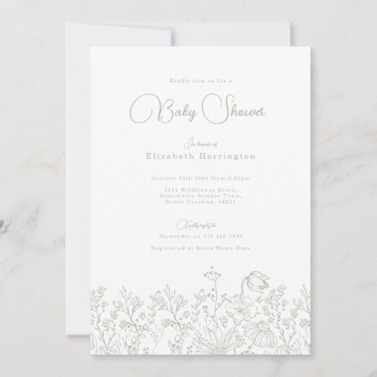 Wildflower Sage Green Baby shower Uitnodiging (Voorkant)