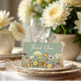 Wildflower Sage Green Boho Wedding Bedankt Card