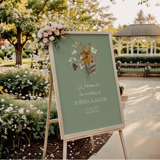 Wildflower Sage Green Boho Wedding Welkomstbord Poster