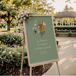 Wildflower Sage Green Boho Wedding Welkomstbord Poster