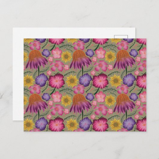 Wildflower Sage Green Floral Pattern Briefkaart (Voorkant / Achterkant)