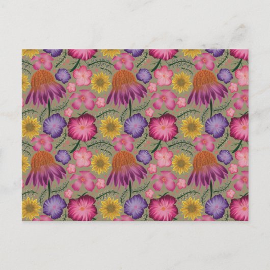 Wildflower Sage Green Floral Pattern Briefkaart (Voorkant)