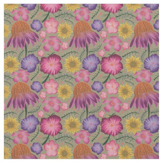 Wildflower Sage Green Floral Pattern Stof (Close Up)