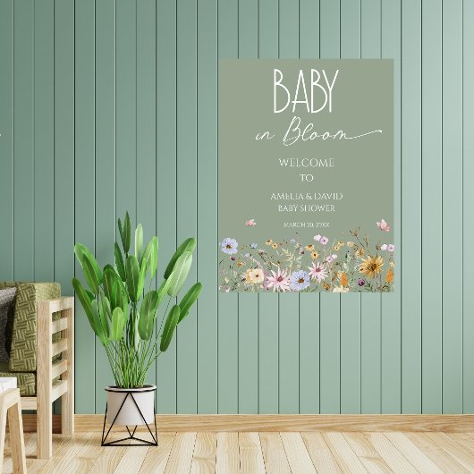 Wildflower Sage Green Greenery Welkomstbord Poster