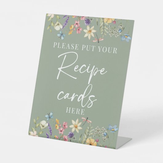 Wildflower Sage Green Vrijgezellenfeest Receptteke Reclamebord Met Voetstuk (Voorkant)