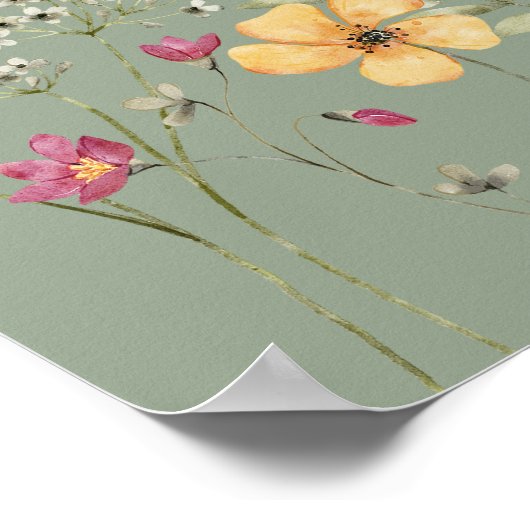 Wildflower Sage Green Vrijgezellenfeest Welkom Pos Poster (Hoek)